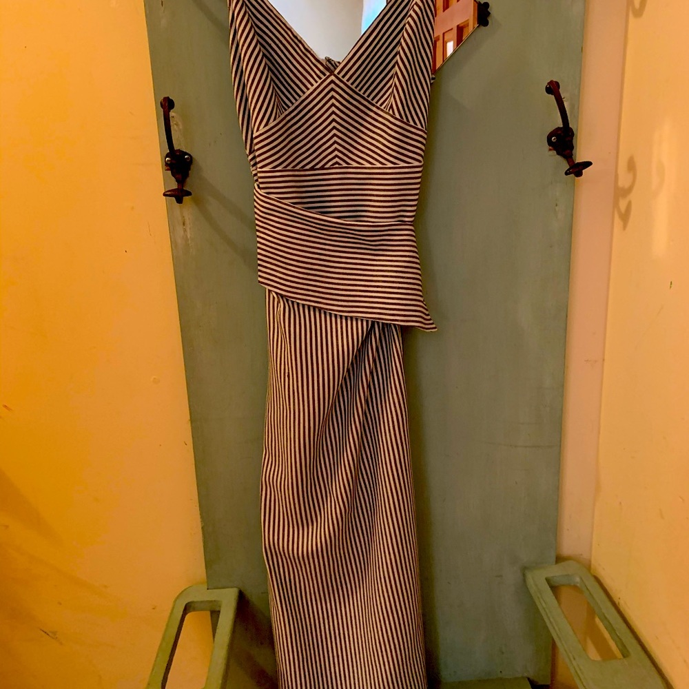 Black and white striped dress.